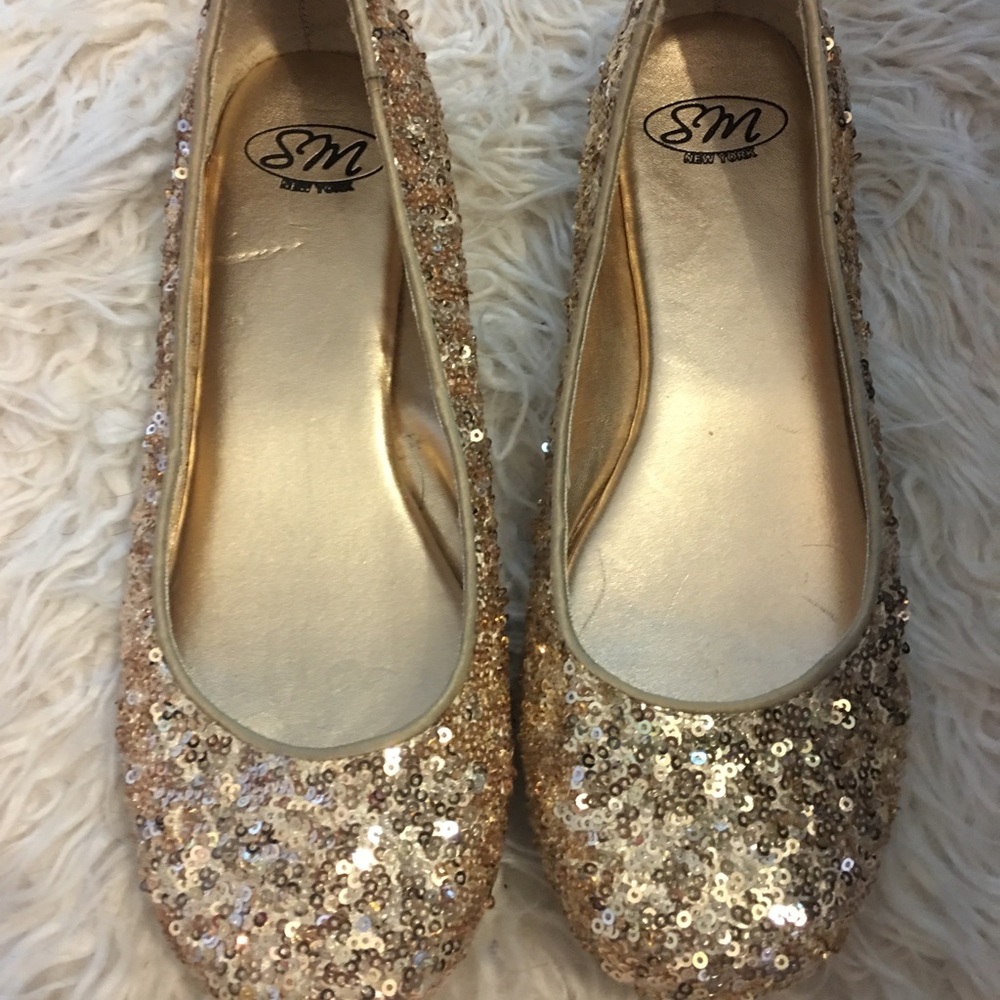 Sparkly gold glitter flats